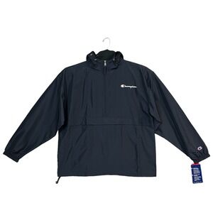 Champion Mens-Womens Water Resistant Jacket Sz L Navy Blue Packable Windbreaker